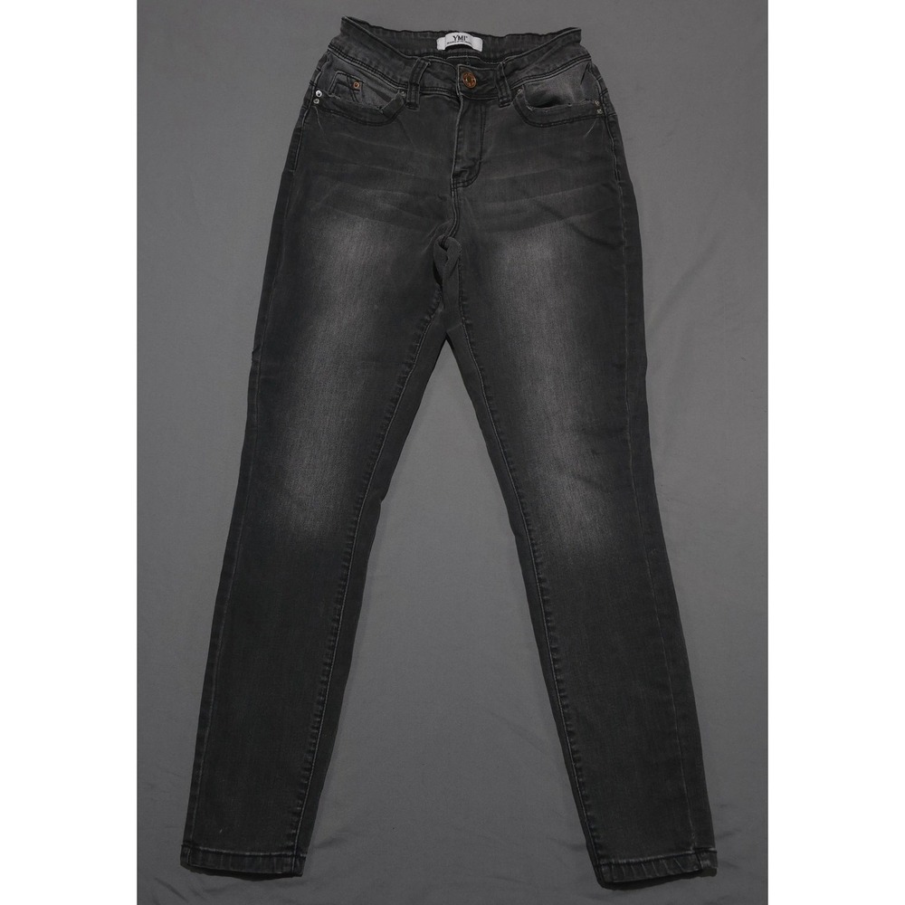 YMI WannaBettaButt Womens 7/28 Black Mid Rise Skinny Stretch Jeans Embroidered